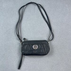 Brighton Crossbody Purse Wristlet Womens Small Black Pebbled Leopard Lining Zip